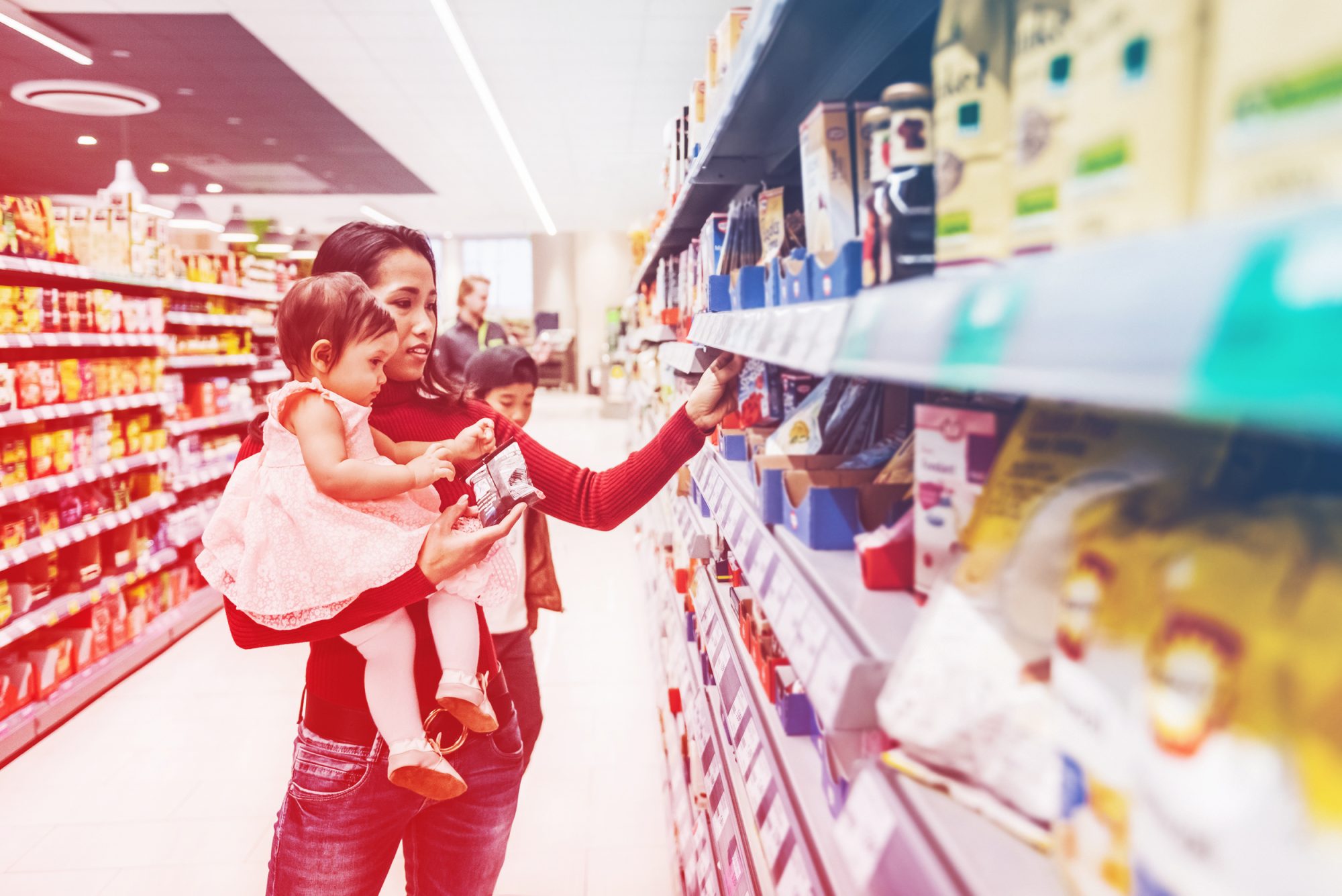 WIC-grocery-shopping , Mother Holding Daughter While Shopping