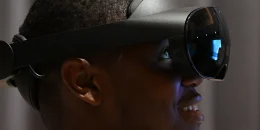 An employee demonstrates the Meta Quest Pro VR Headset in Las Vegas.